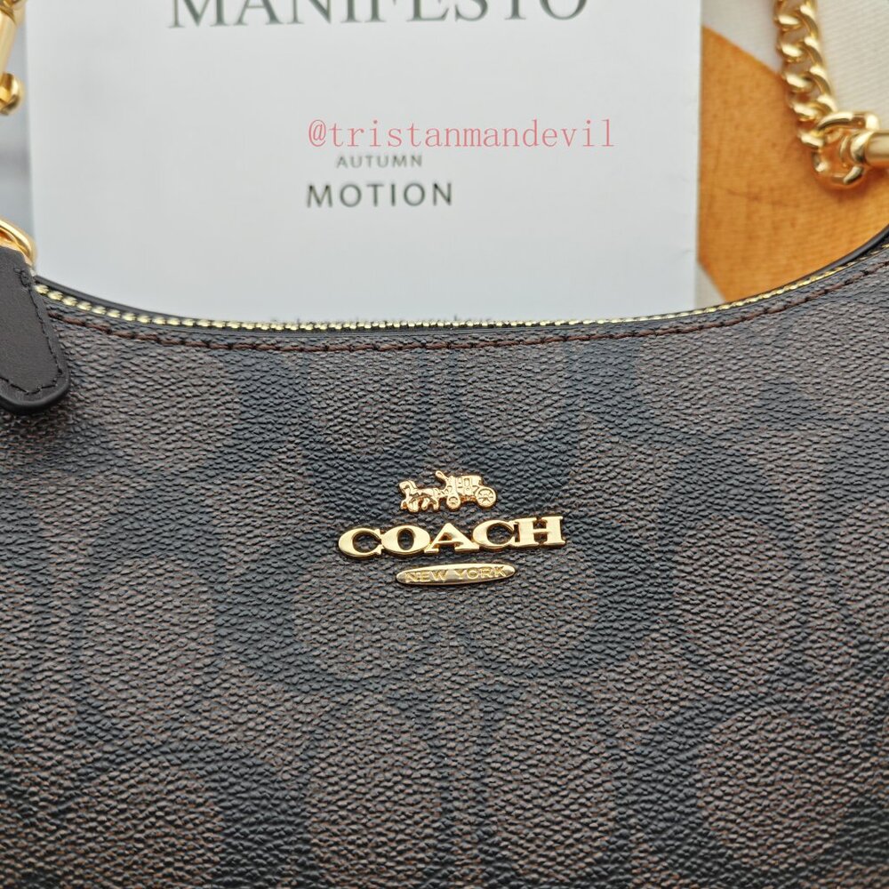 Coach Brown Signature Canvas Crossbody Bag with Gold Hardware - Picture 2 of 15